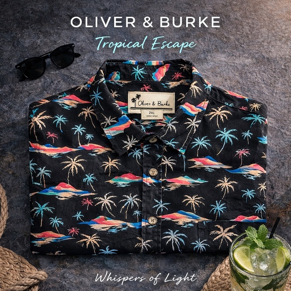 Oliver & Burke Tropical Palm Print Button Down Shirt 2XL